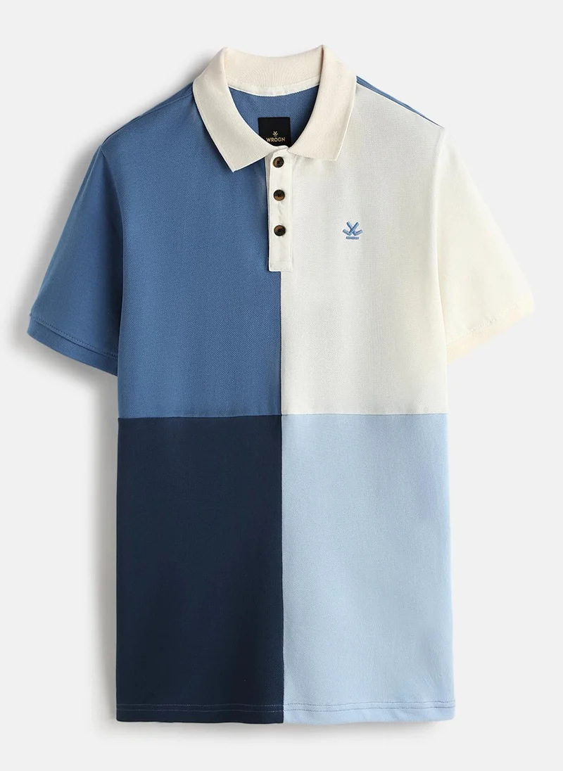 Wrogn Casual Cut & Sew Polo T-Shirt | Off White